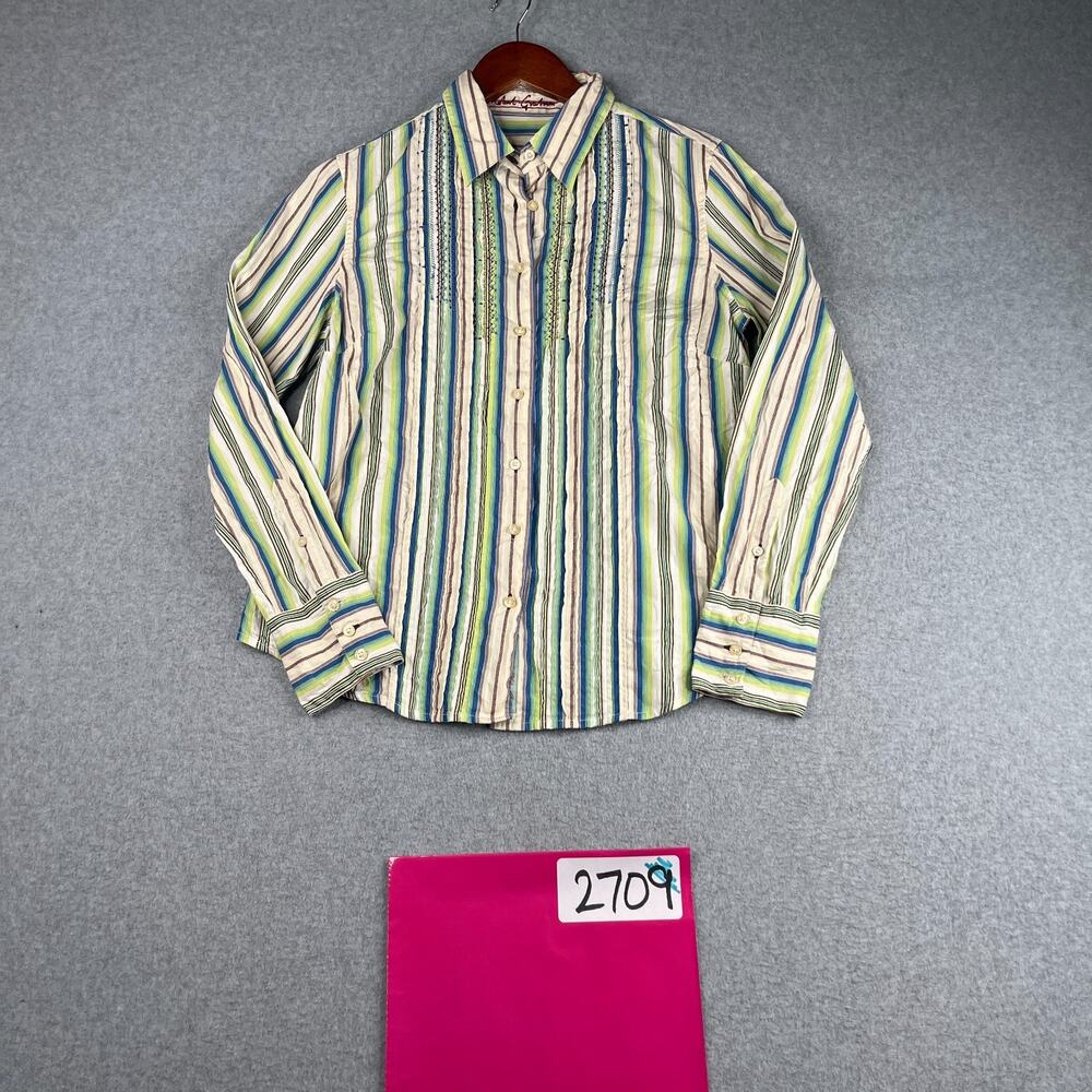 Robert Graham Shirt Womens Medium Blue Striped Long Sleeve Button Up Ladies